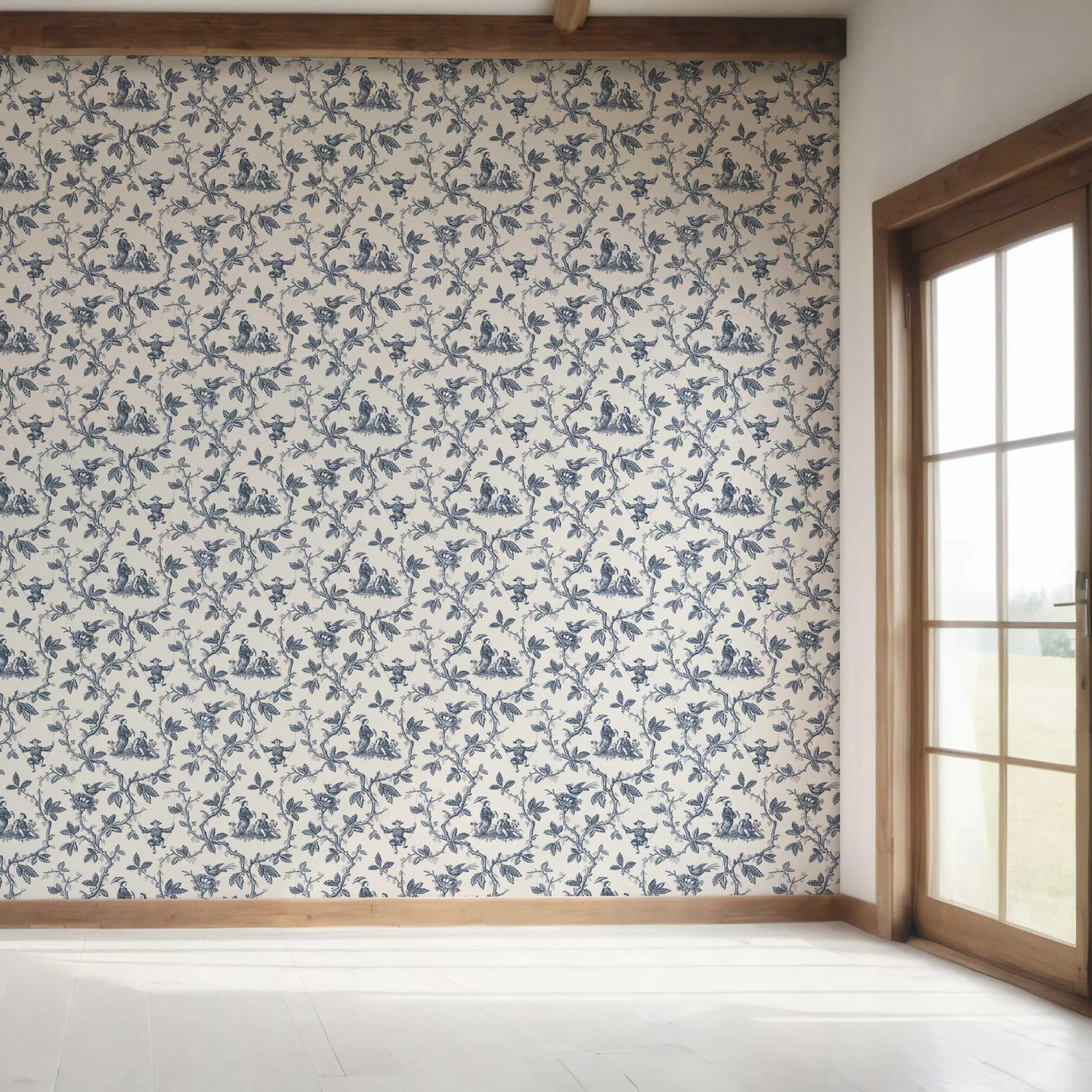 Floral Toile de Jouy Bedroom Wallpaper (Navy Blue/ Off-White)