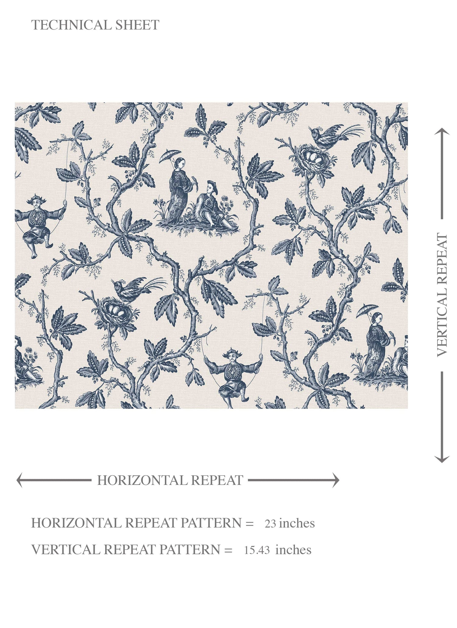 Floral Toile de Jouy Kids Room Wallpaper (Navy Blue/ Off-White)