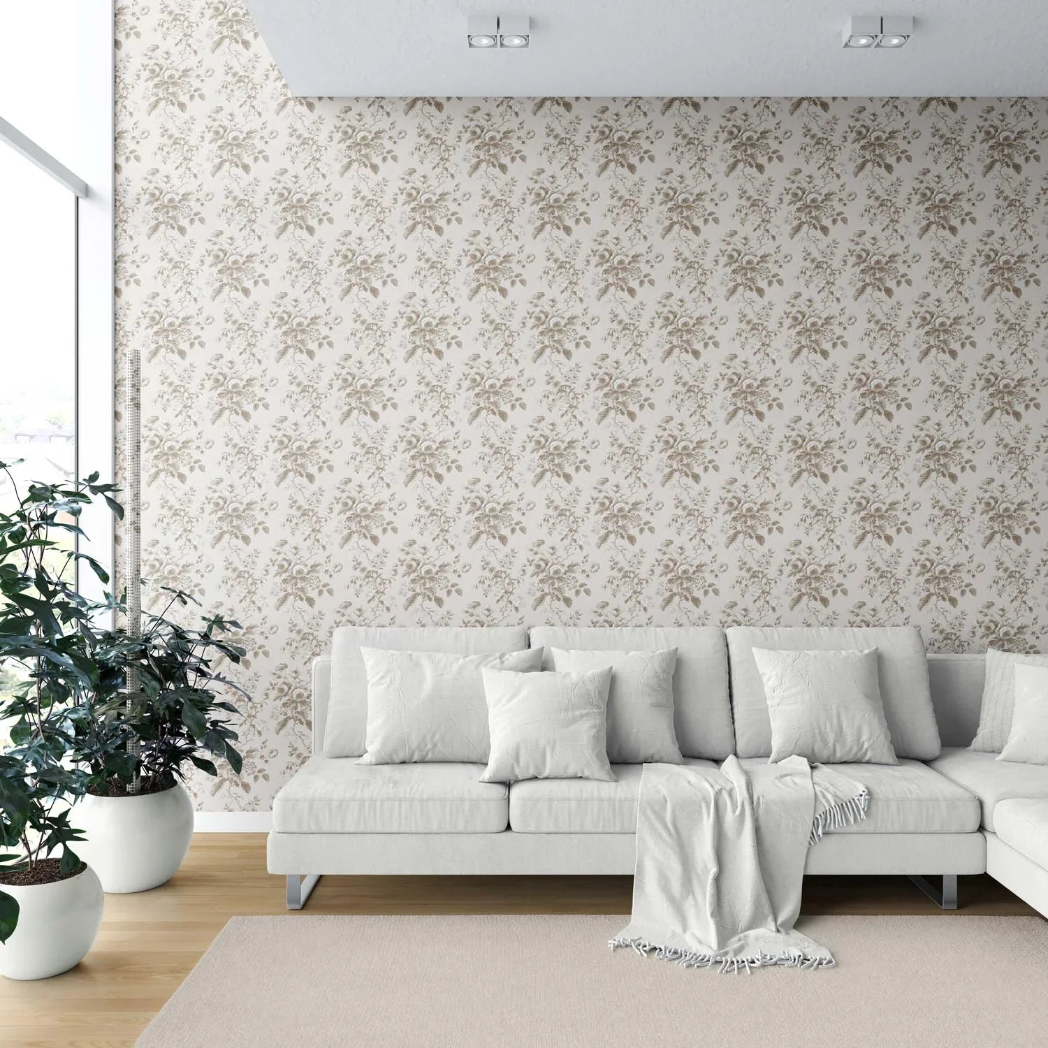 Vintage-Inspired Floral Toile/ Botanical Shower Toilet Wallpaper (Beige/ Brown/ Taupe)