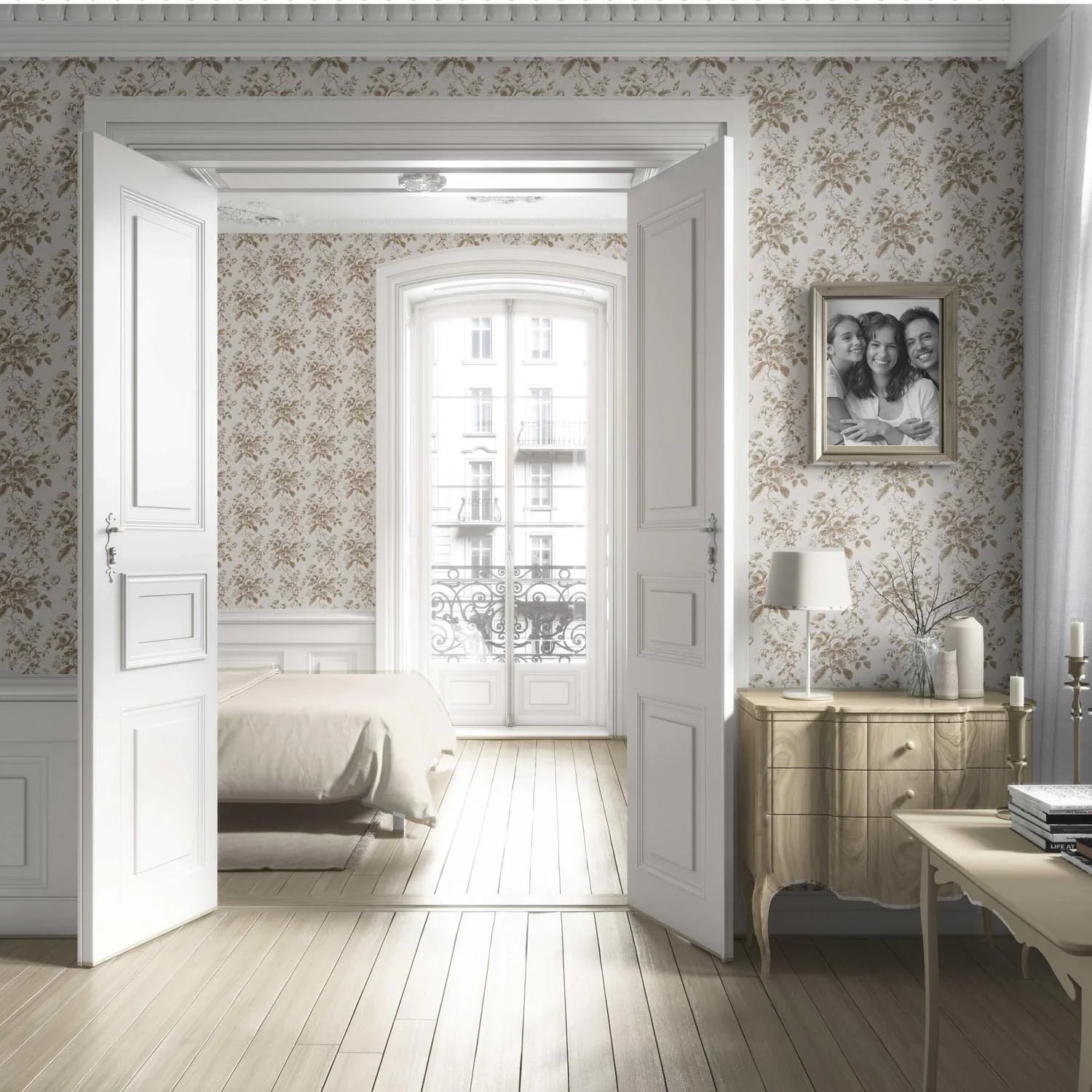 Vintage-Inspired Floral Toile/ Botanical Living Room Wallpaper (Light Brown/ Beige/ Taupe)