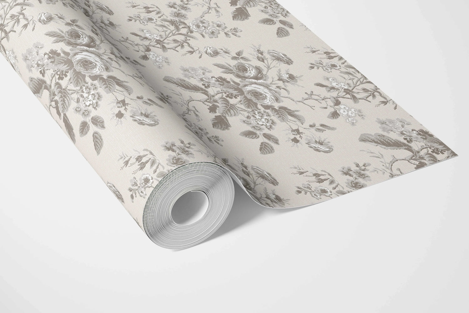 Vintage-Inspired Floral Toile/ Botanical Bathroom Wallpaper (Warm Gray/ Greige)