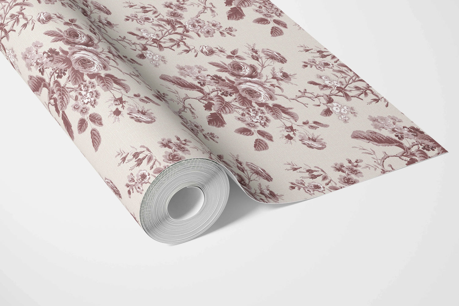 Vintage-Inspired Floral Toile/ Botanical Bathroom Wallpaper (Burgundy Red)