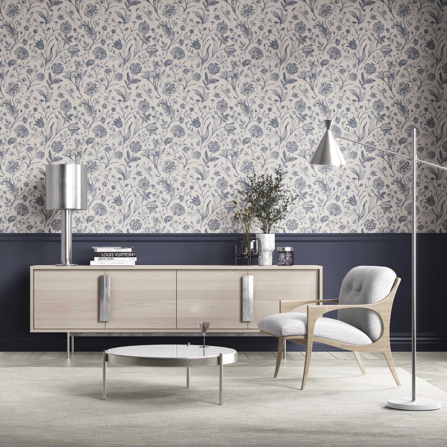 Floral/ Botanical Kitchen Wallpaper (Navy Blue)