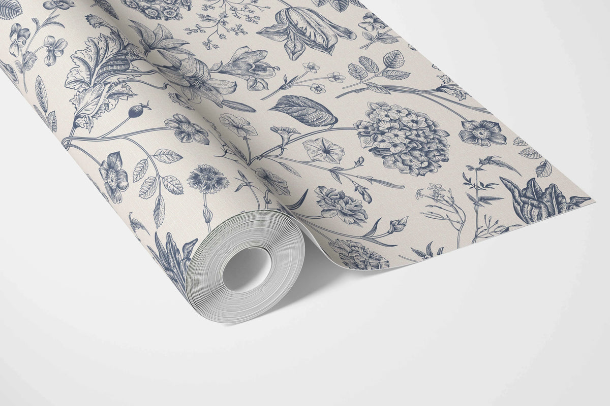 Floral/ Botanical Bathroom Wallpaper (Navy Blue)