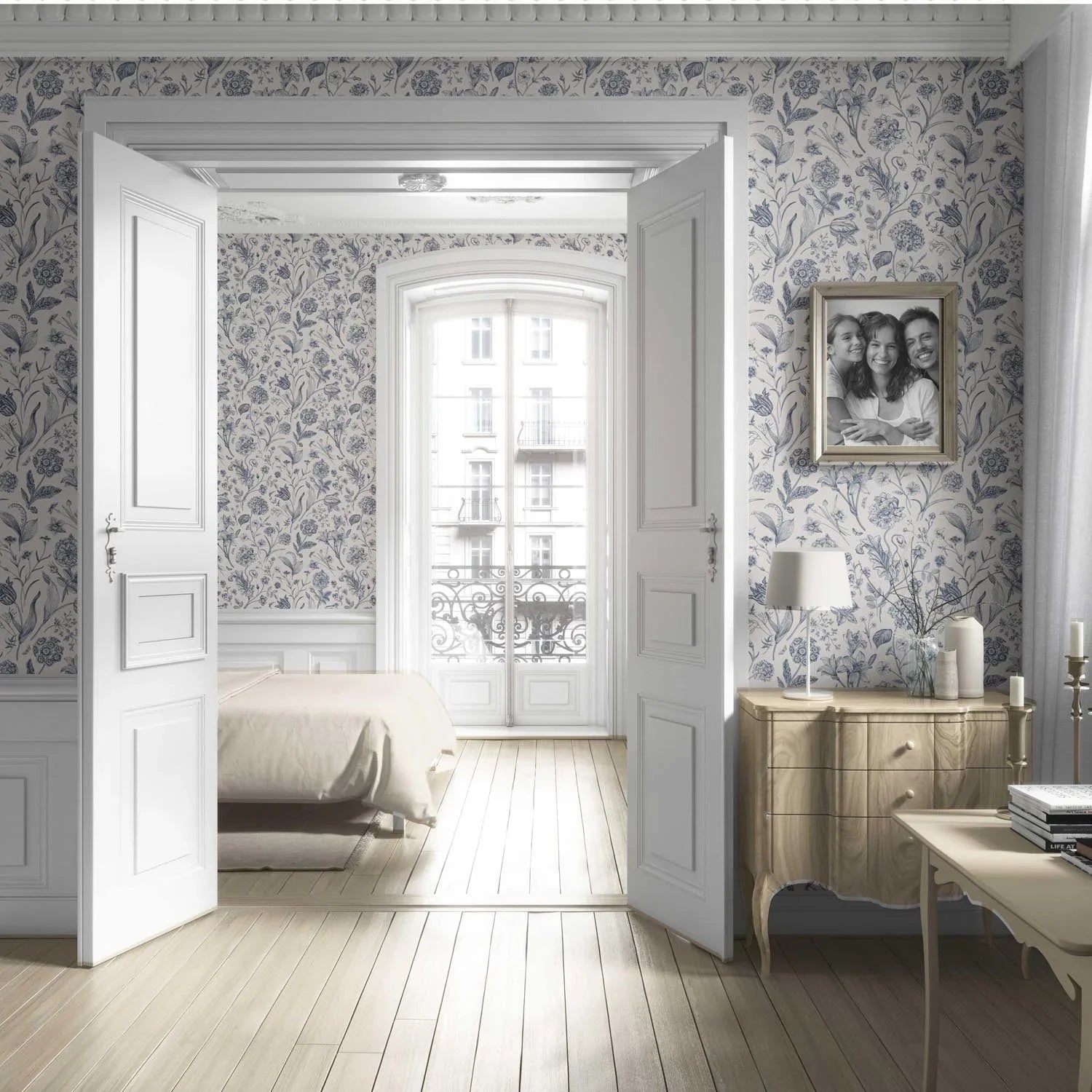 Floral/ Botanical Living Room Wallpaper (Navy Blue)