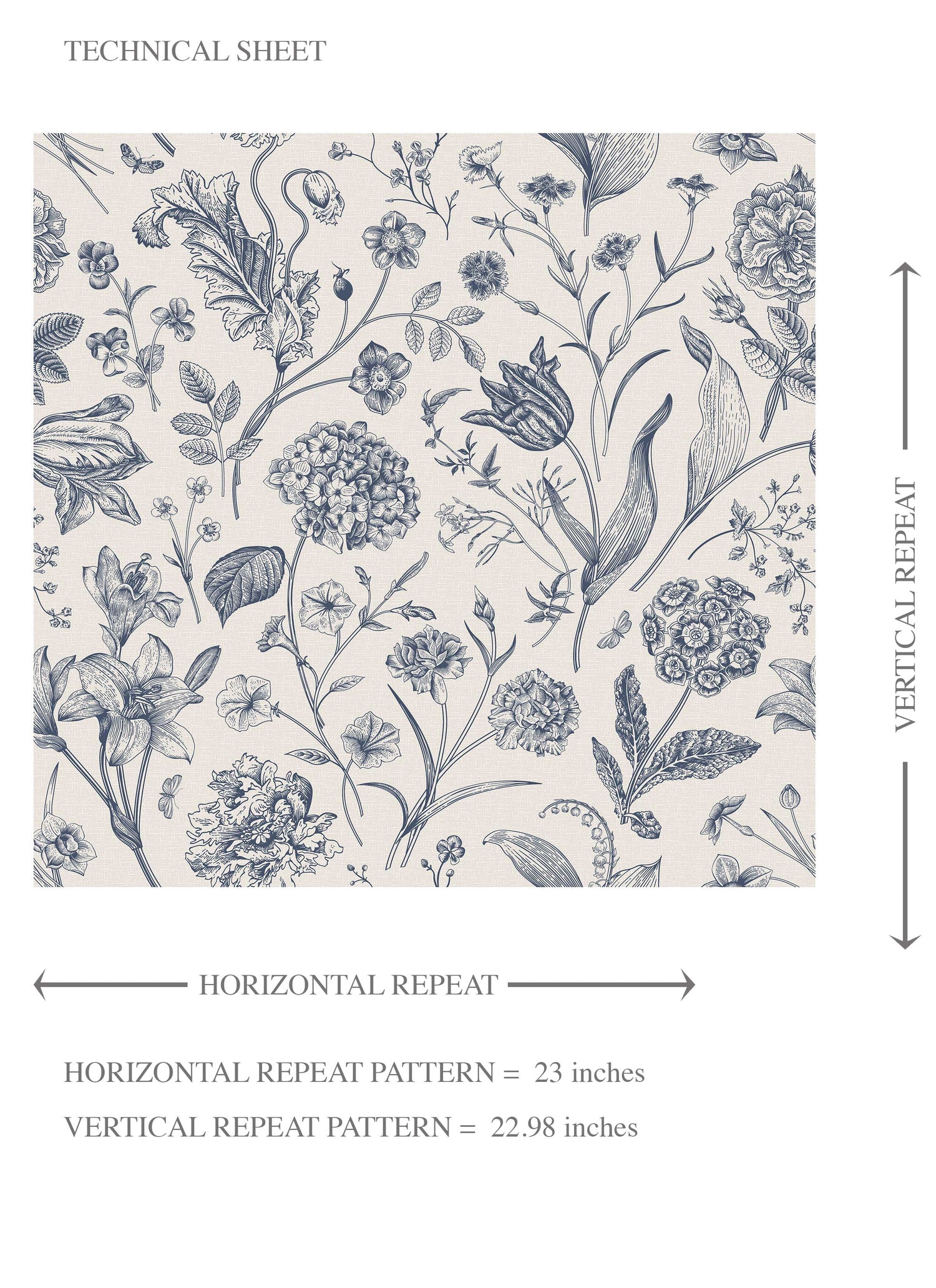 Floral/ Botanical Kids Room Wallpaper (Navy Blue)
