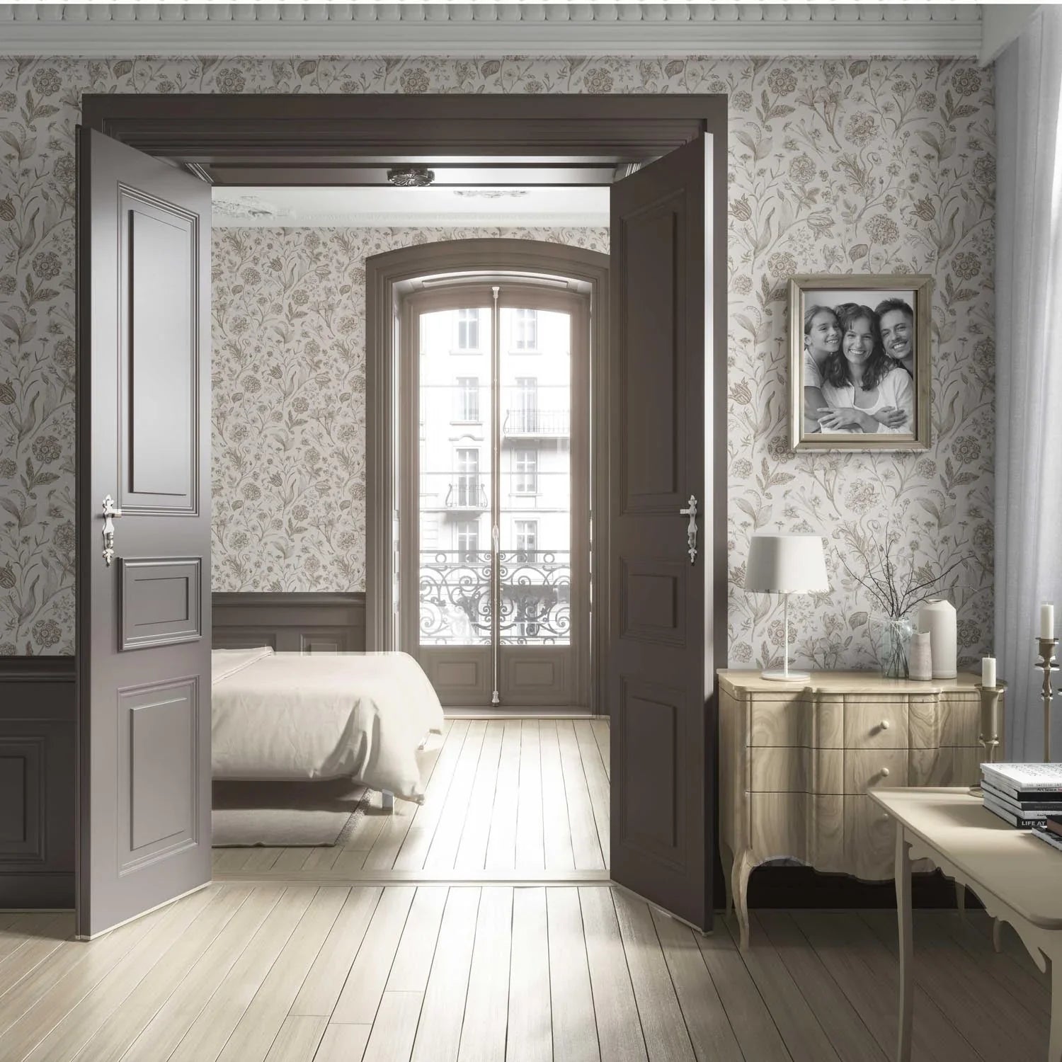 Neutral Floral/ Botanical Living Room Wallpaper (Greige/ Beige/ Warm Gray)