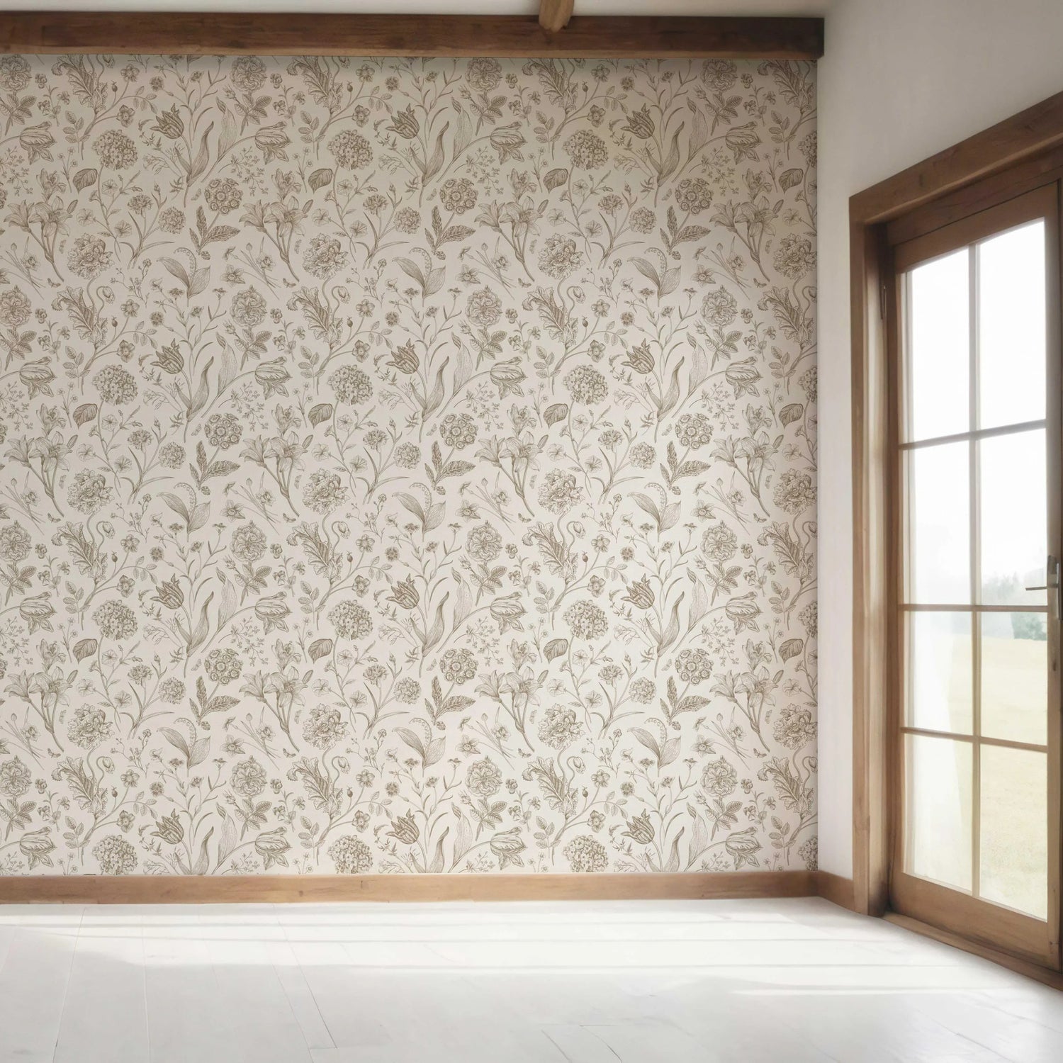 Neutral Floral/ Botanical Bedroom Wallpaper (Greige/ Beige/ Warm Gray)
