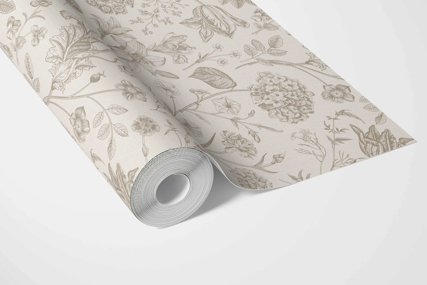 Neutral Floral/ Botanical Bathroom Wallpaper (Beige/ Soft Taupe)