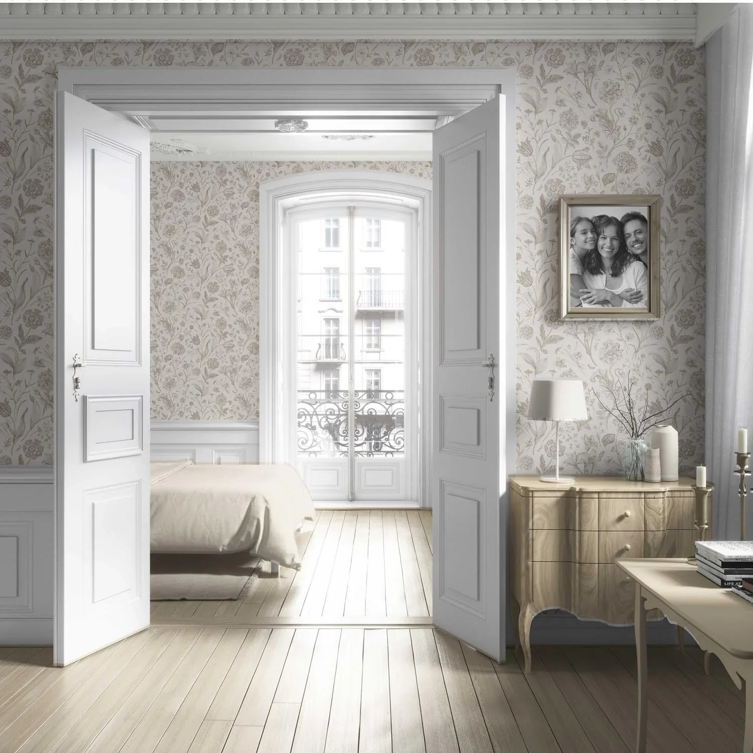 Neutral Floral/ Botanical Living Room Wallpaper (Beige/ Soft Taupe)