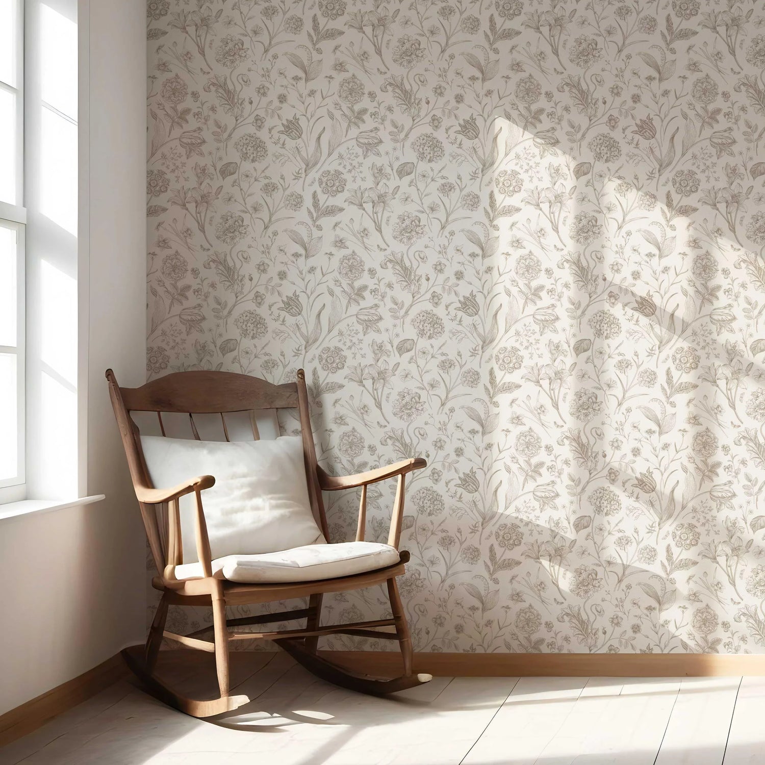 Neutral Floral/ Botanical Nursery Wallpaper (Beige/ Soft Taupe)