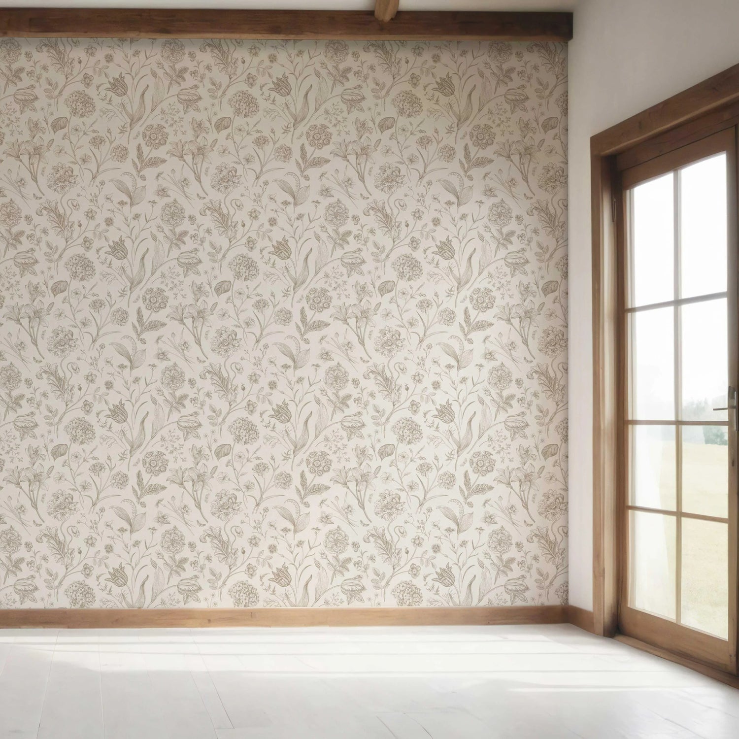 Neutral Floral/ Botanical Bedroom Wallpaper (Beige/ Soft Taupe)