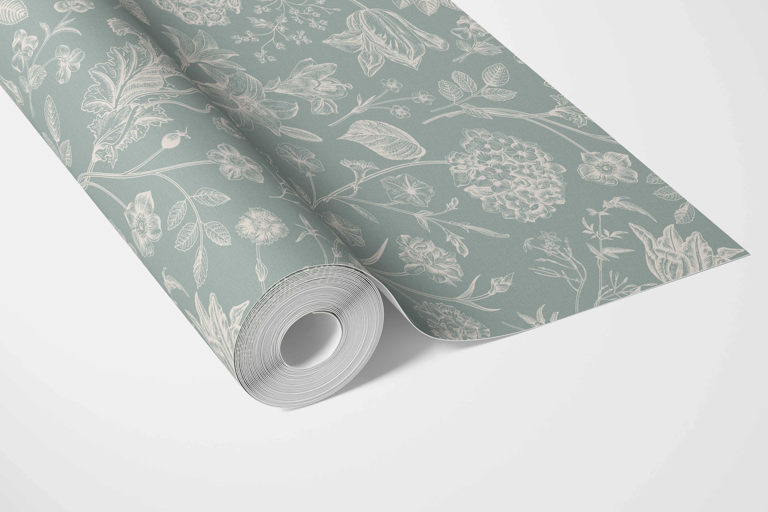 Floral/ Botanical Bathroom Wallpaper (Cadet Blue/ Mint Gray/ Cream)