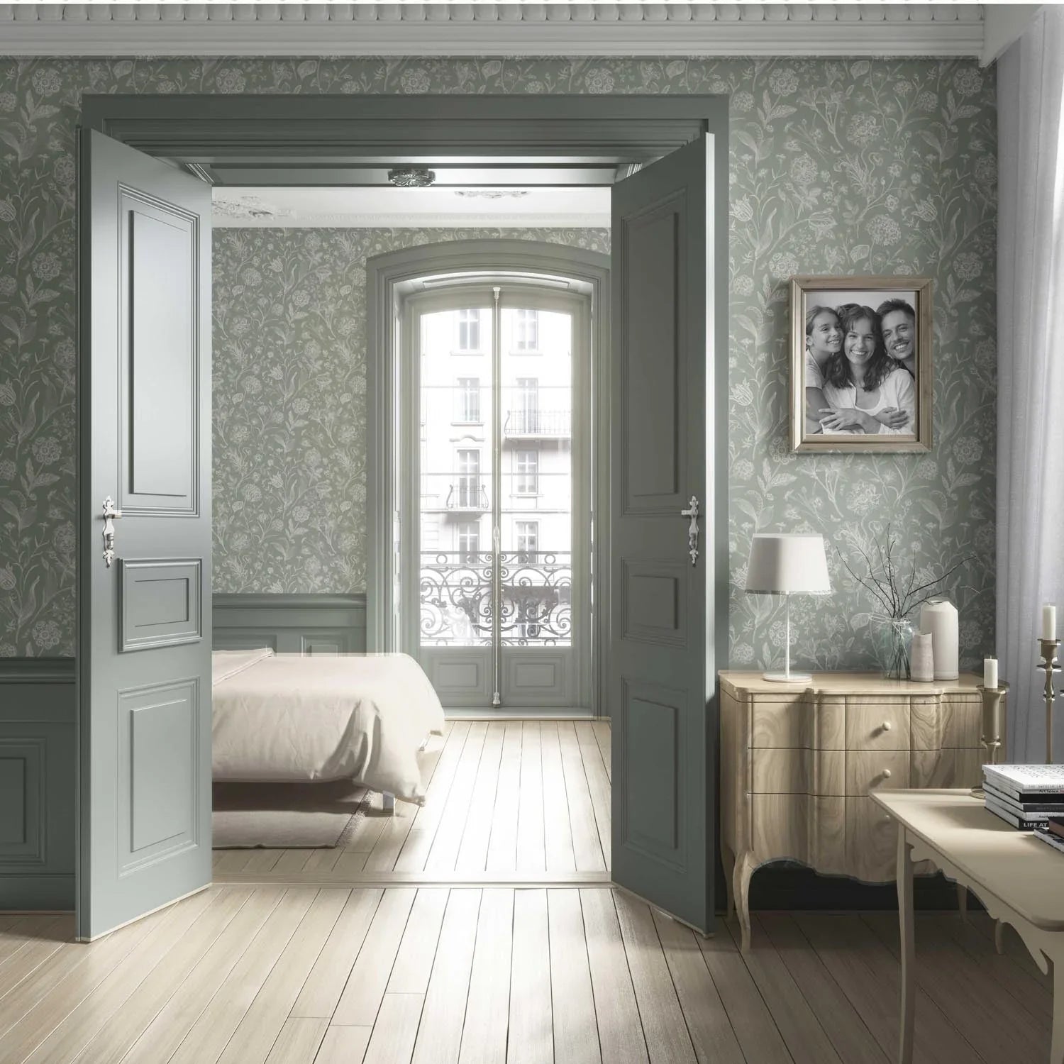 Floral/ Botanical Living Room Wallpaper (Sage Green)