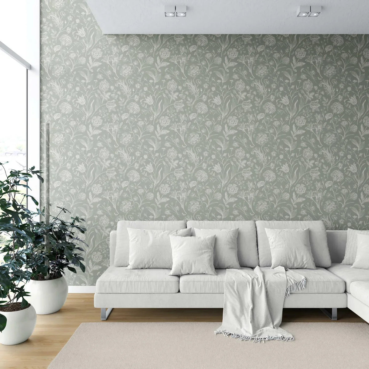Floral/ Botanical Shower Toilet Wallpaper (Sage Green)