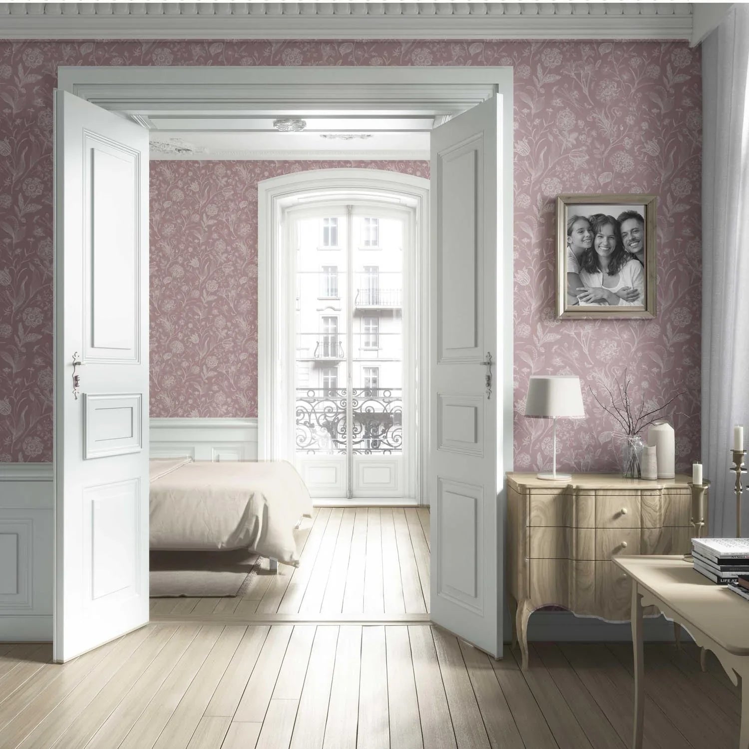 Floral/ Botanical Living Room Wallpaper (Dusky Pink/ Cream)