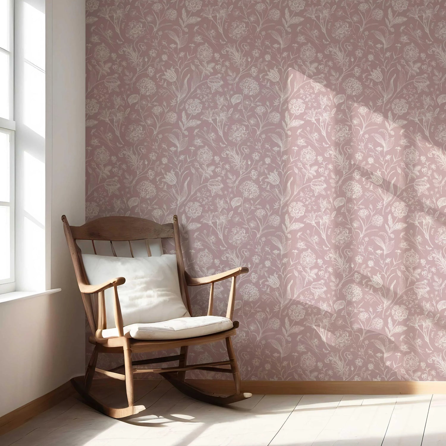 Floral/ Botanical Nursery Wallpaper (Dusky Pink/ Cream)