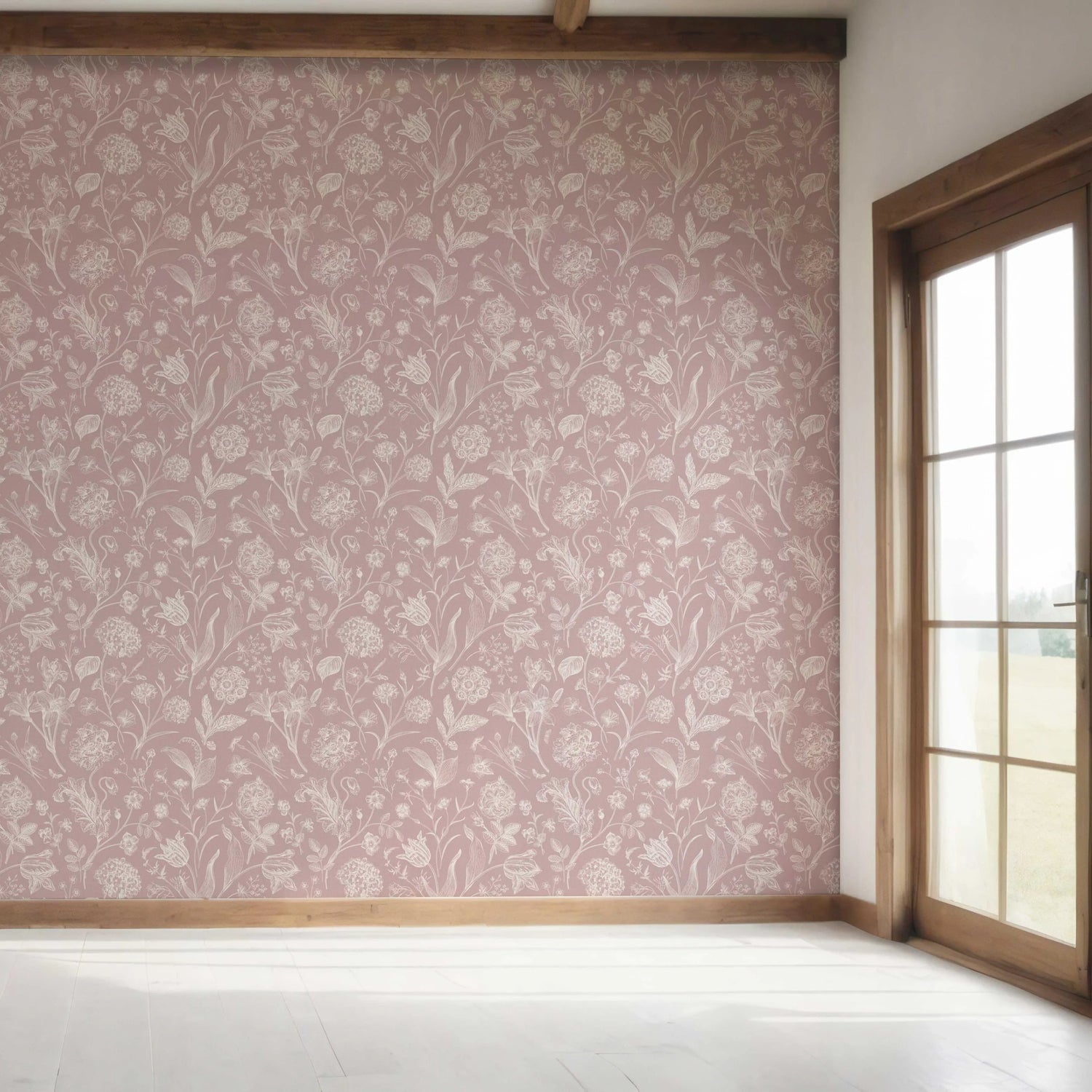 Floral/ Botanical Bedroom Wallpaper (Dusky Pink/ Cream)