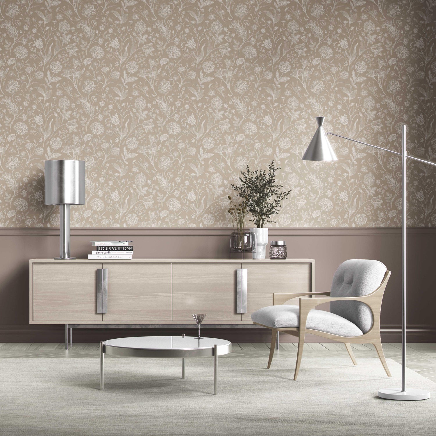 Neutral Floral/ Botanical Kitchen Wallpaper (Beige/ Brown/ Cream)