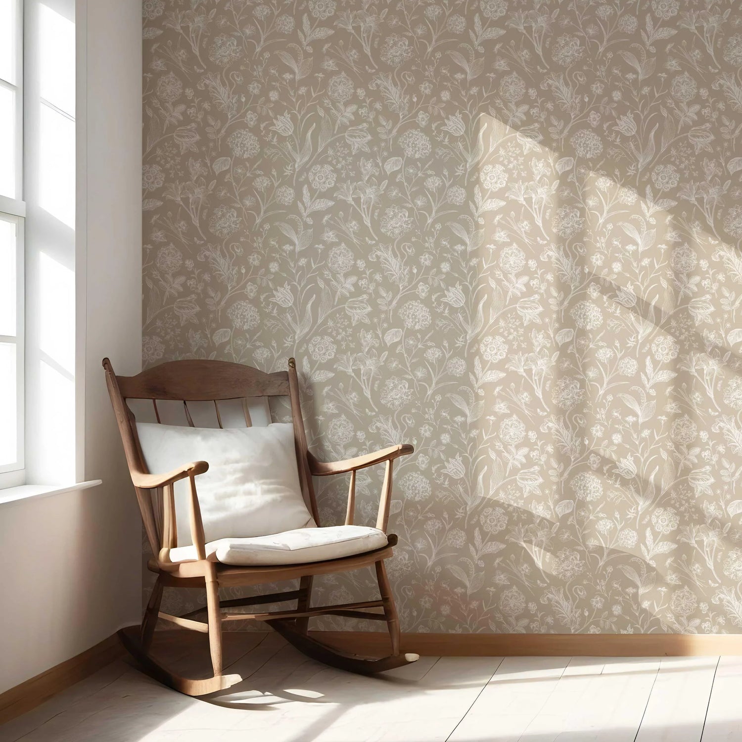 Neutral Floral/ Botanical Nursery Wallpaper (Beige/ Brown/ Cream)