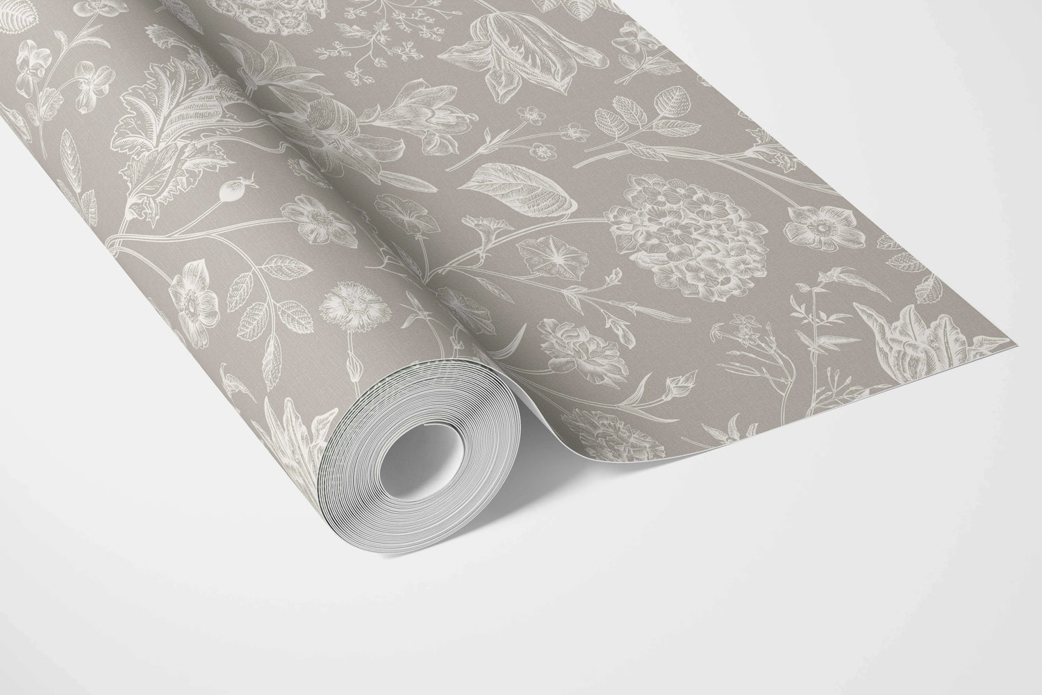 Neutral Floral/ Botanical Bathroom Wallpaper (Greige/ Warm Gray/ Taupe)