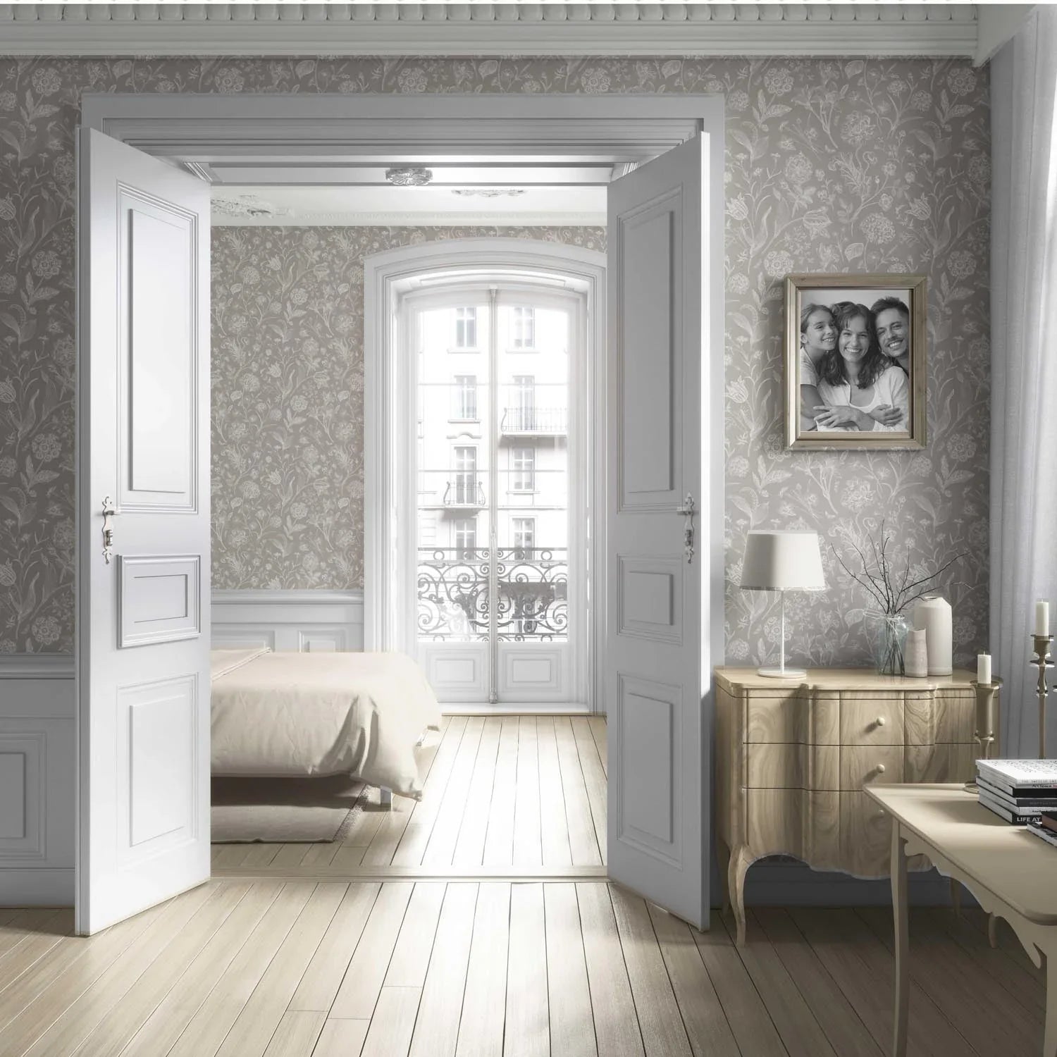 Neutral Floral/ Botanical Living Room Wallpaper (Greige/ Warm Gray/ Taupe)