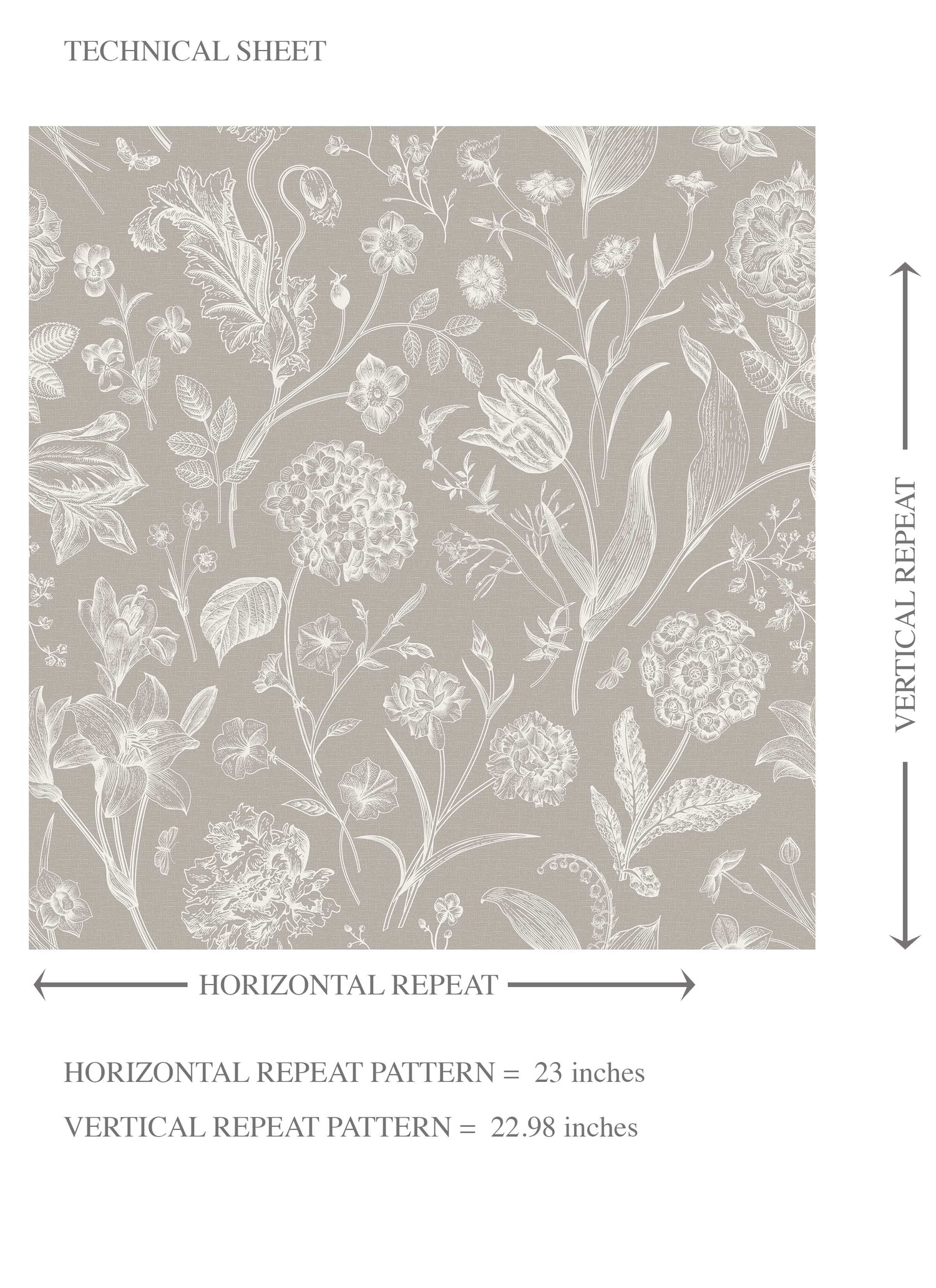 Neutral Floral/ Botanical Kids Room Wallpaper (Greige/ Warm Gray/ Taupe)