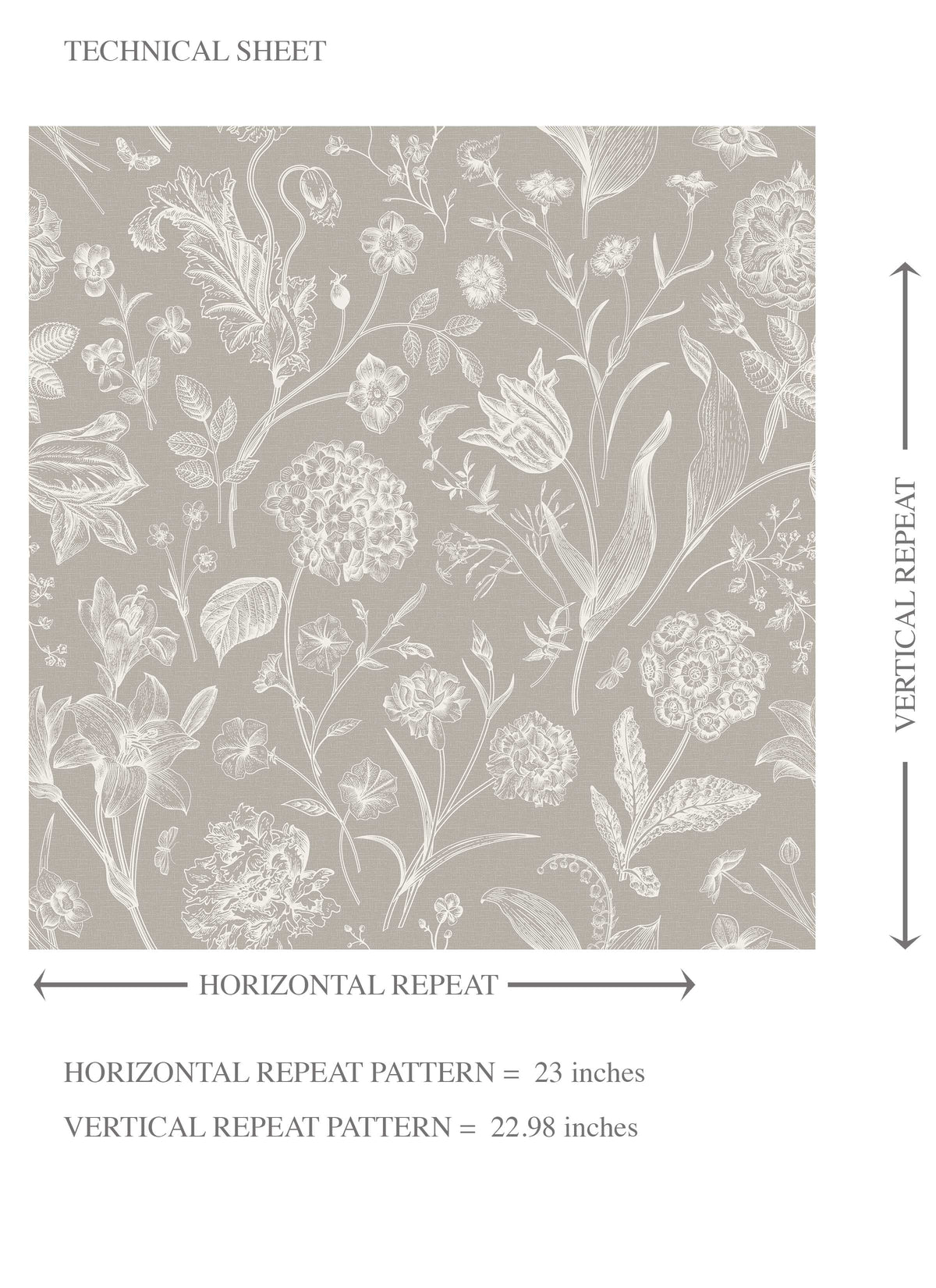 Neutral Floral/ Botanical Kids Room Wallpaper (Greige/ Warm Gray/ Taupe)