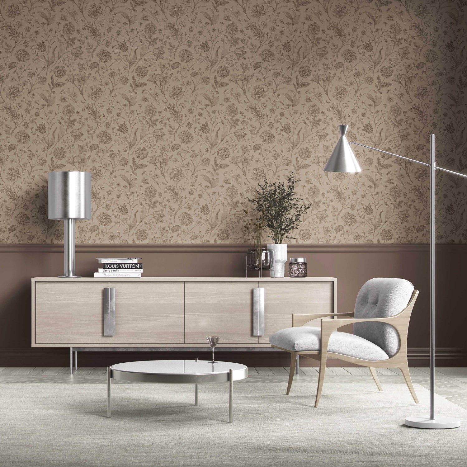 Neutral Floral/ Botanical Kitchen Wallpaper (Brown/ Beige/ Tan)
