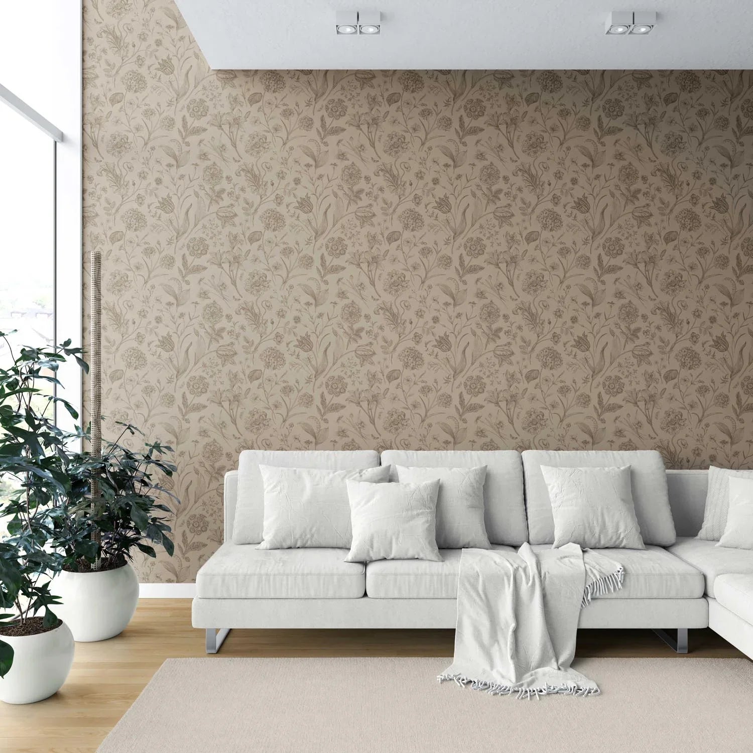 Neutral Floral/ Botanical Shower Toilet Wallpaper (Brown/ Beige/ Tan)