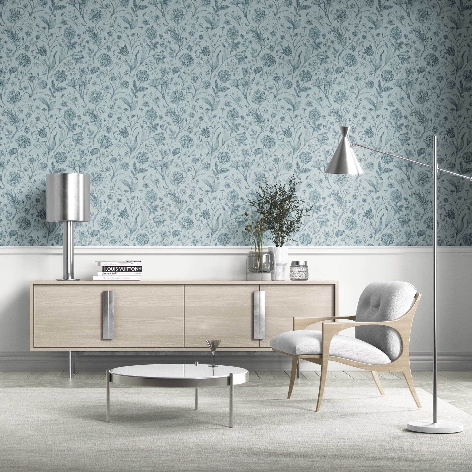 Floral/ Botanical Kitchen Wallpaper (Slate Blue/ Gray)