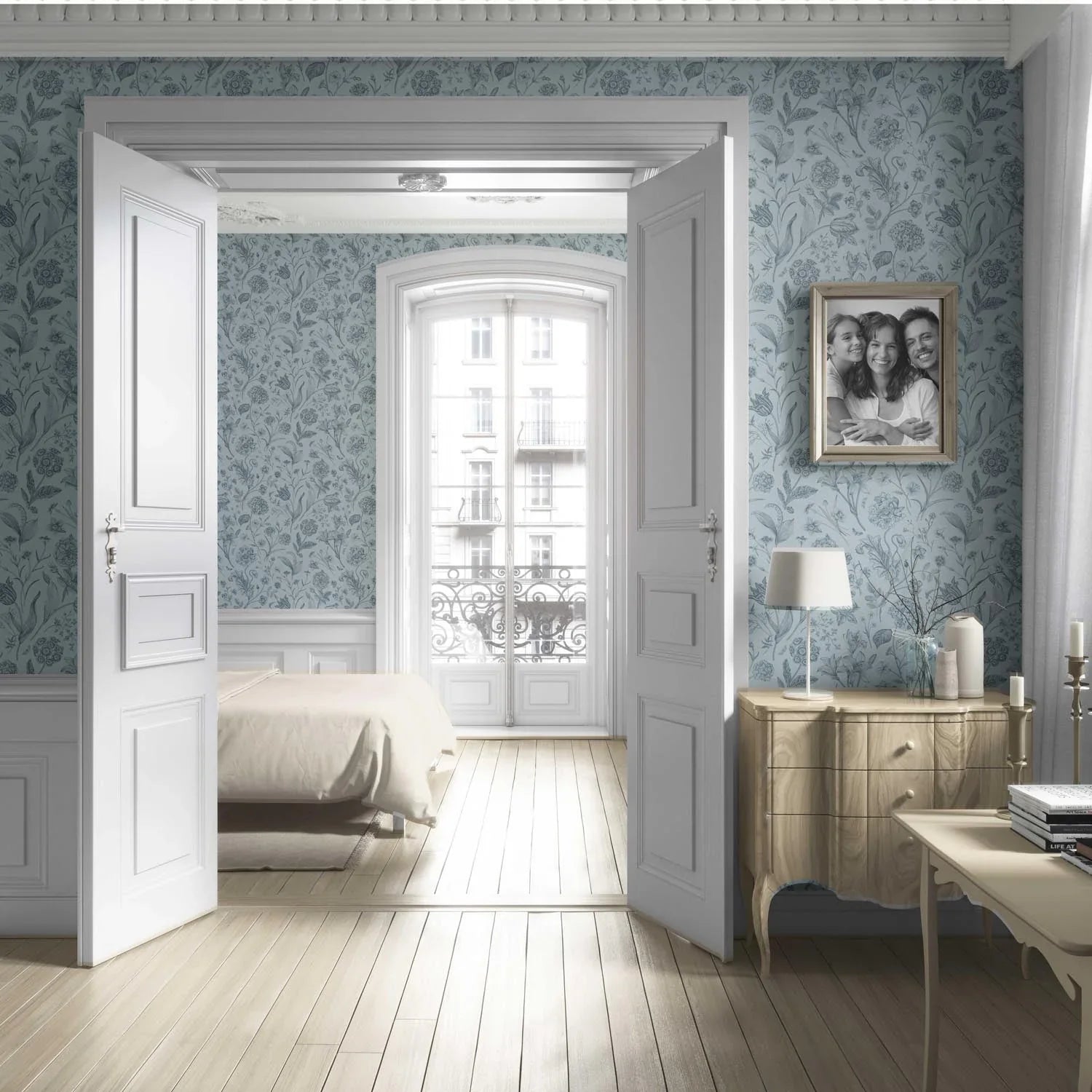 Floral/ Botanical Living Room Wallpaper (Slate Blue/ Gray)