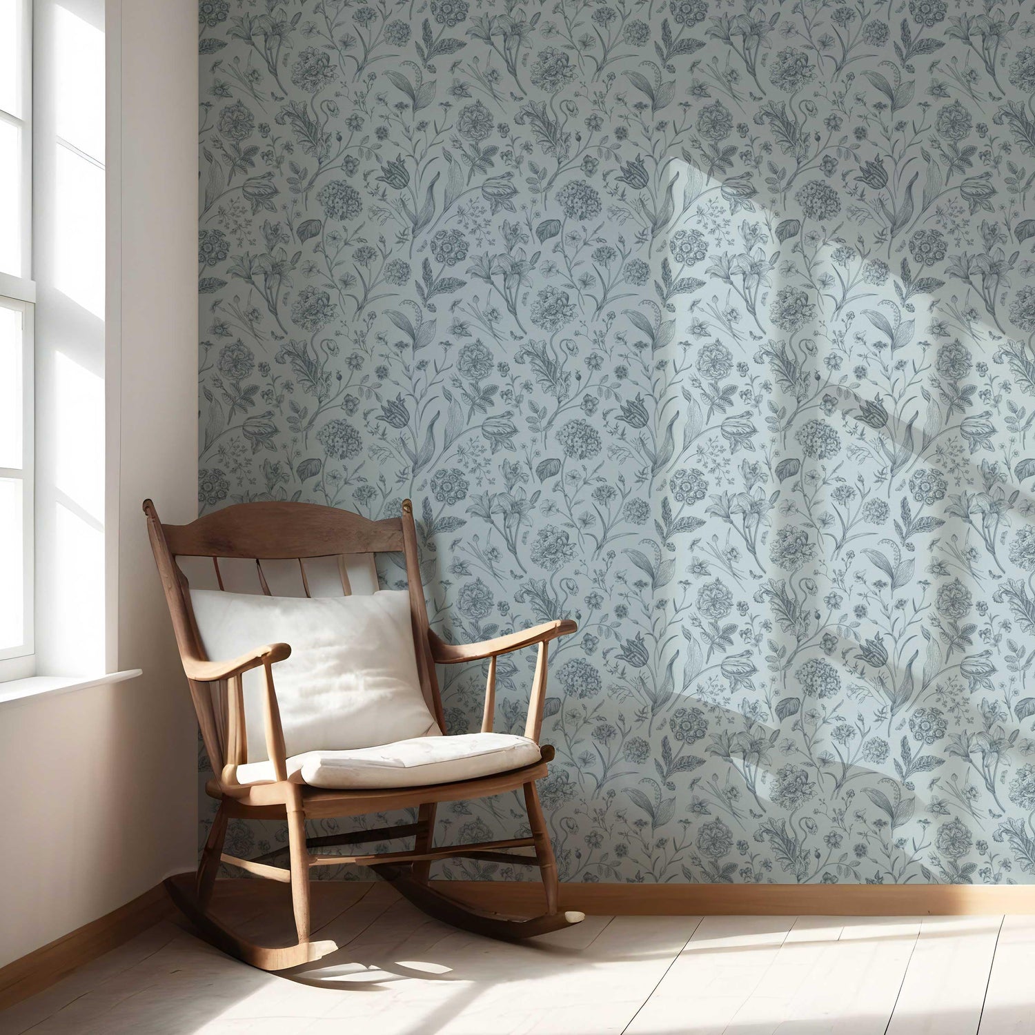 Floral/ Botanical Nursery Wallpaper (Slate Blue/ Gray)
