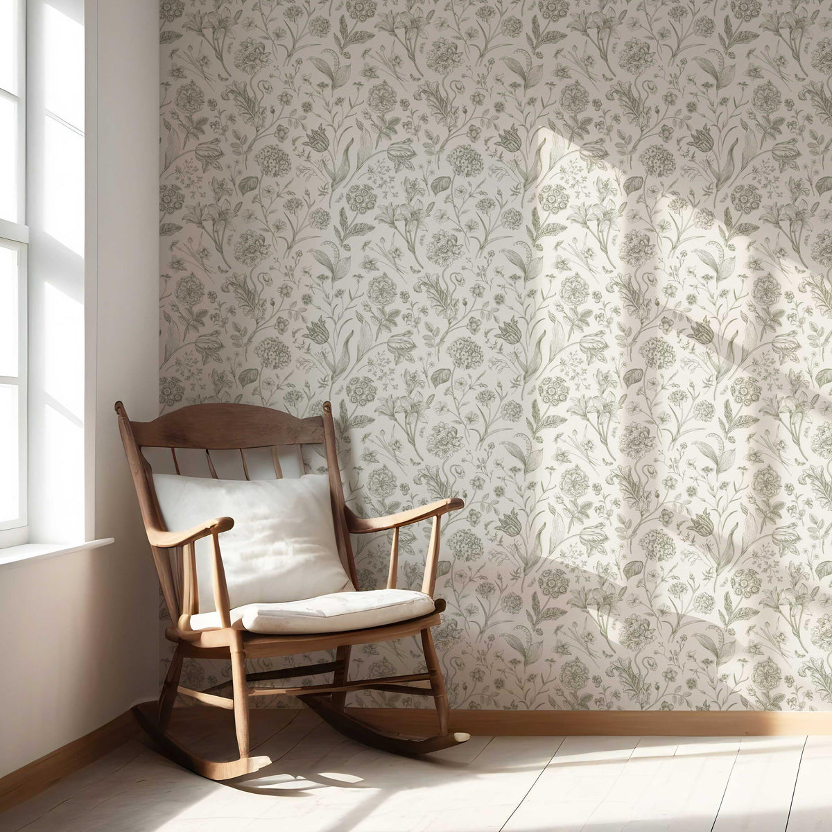 Floral/ Botanical Nursery Wallpaper (Olive Green)