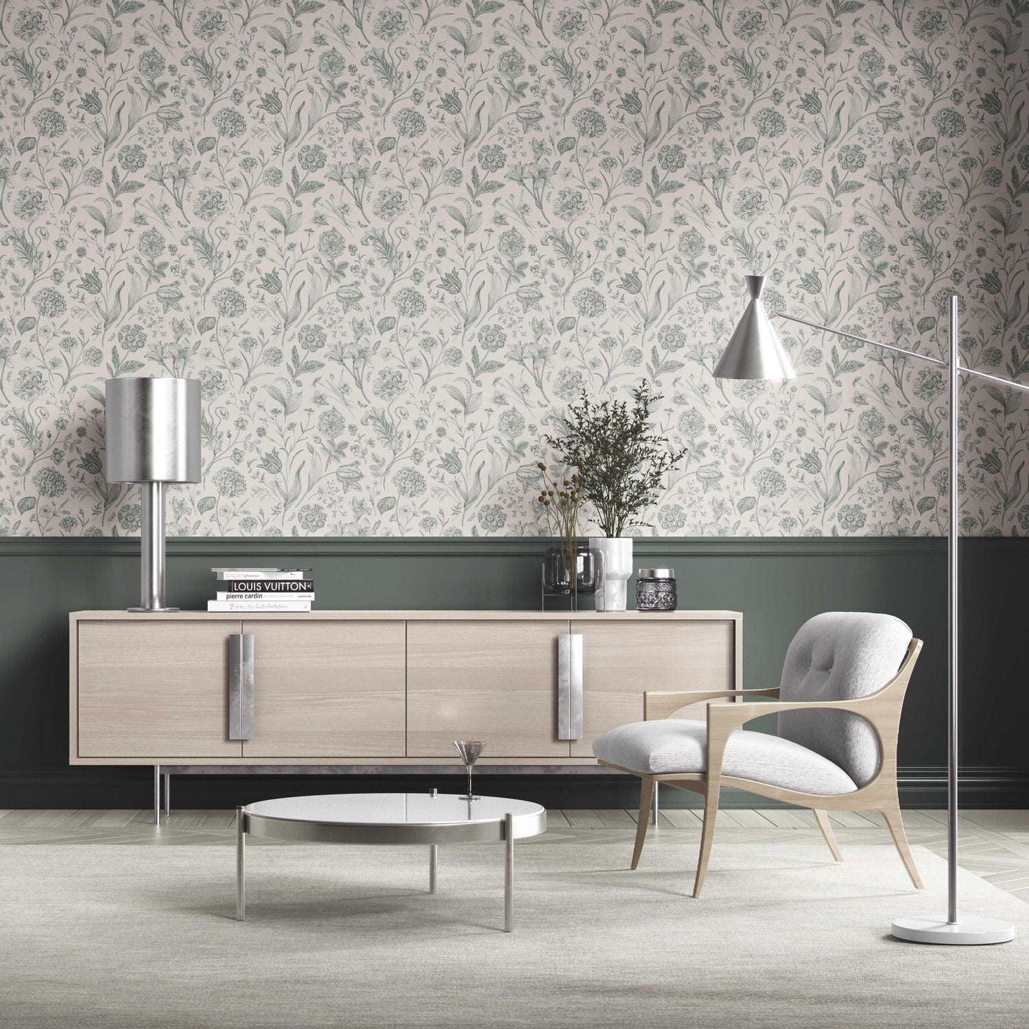 Floral/ Botanical Kitchen Wallpaper (Teal Green)