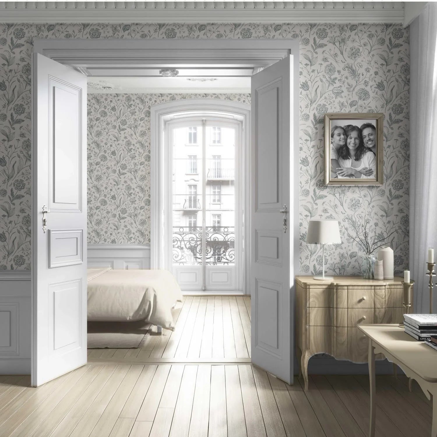 Floral/ Botanical Living Room Wallpaper (Teal Green)