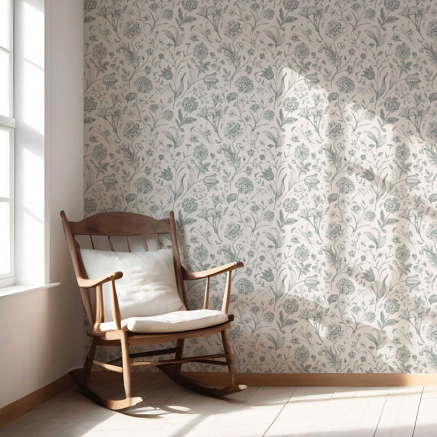 Floral/ Botanical Nursery Wallpaper (Teal Green)