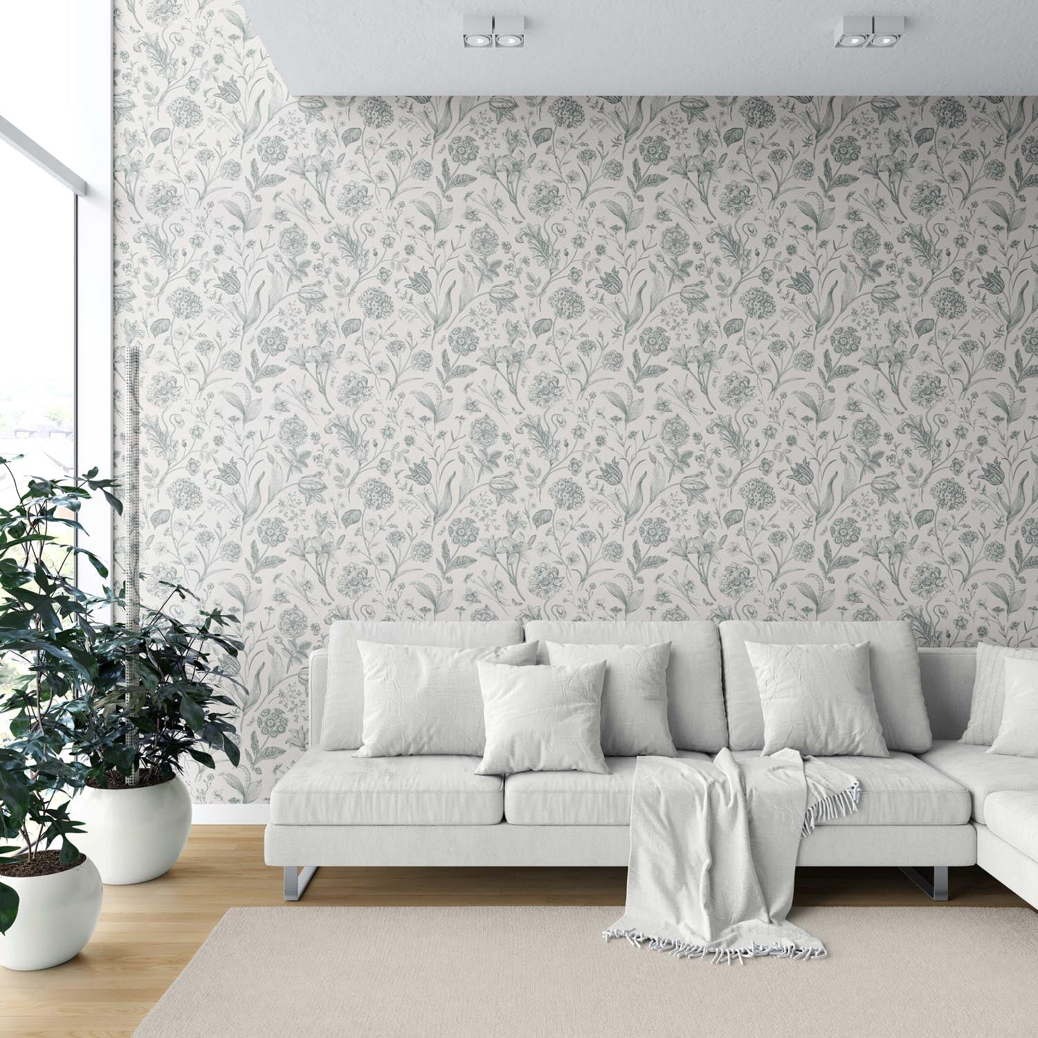 Floral/ Botanical Shower Toilet Wallpaper (Teal Green)