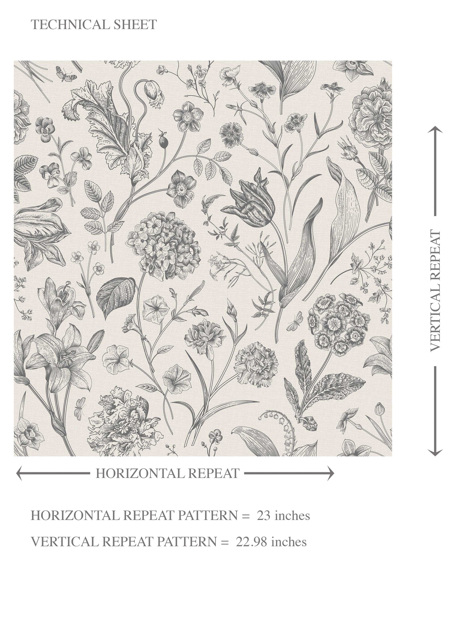 Neutral Floral/ Botanical Kids Room Wallpaper (Metallic Gray)