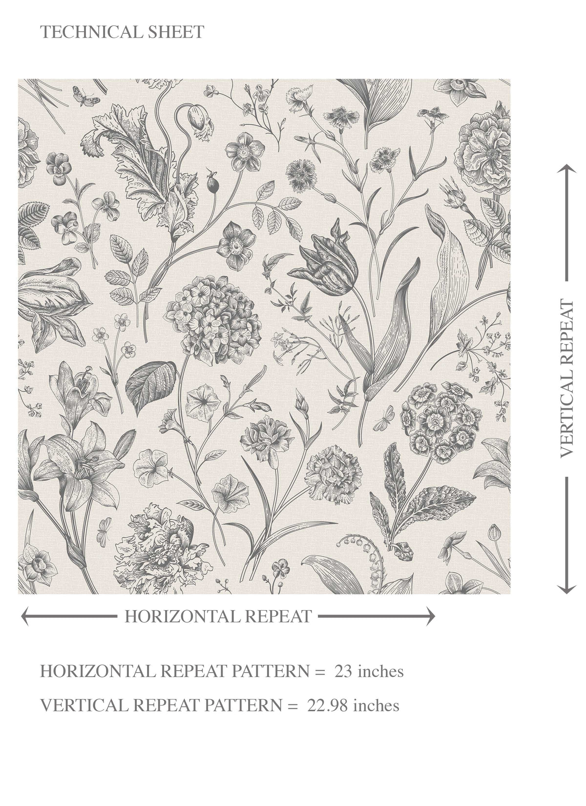 Neutral Floral/ Botanical Kids Room Wallpaper (Metallic Gray)