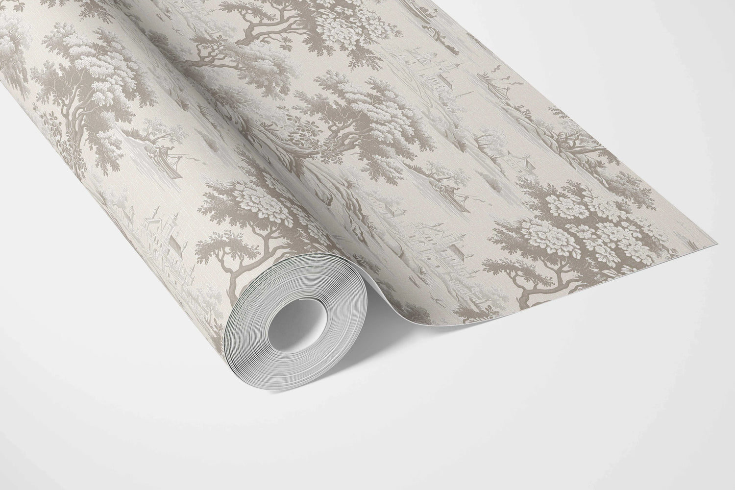 Floral Toile de Jouy Nature Print Bathroom Wallpaper (Greige/ Taupe/ Warm Gray)