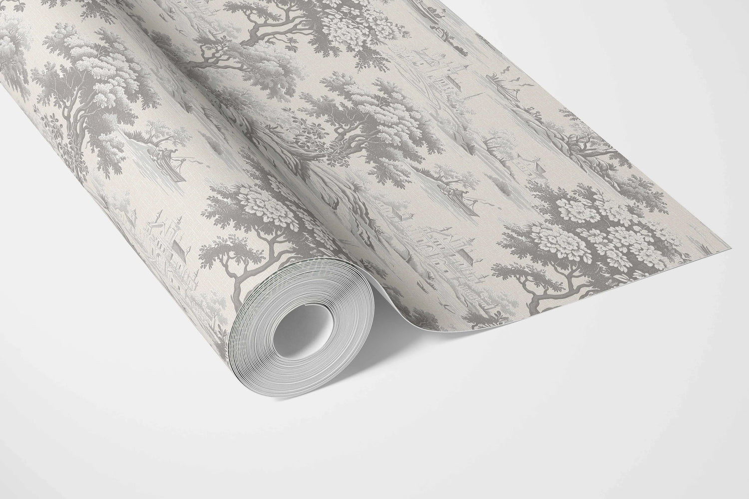 Floral Toile de Jouy Nature Print Bathroom Wallpaper (Silver Gray)