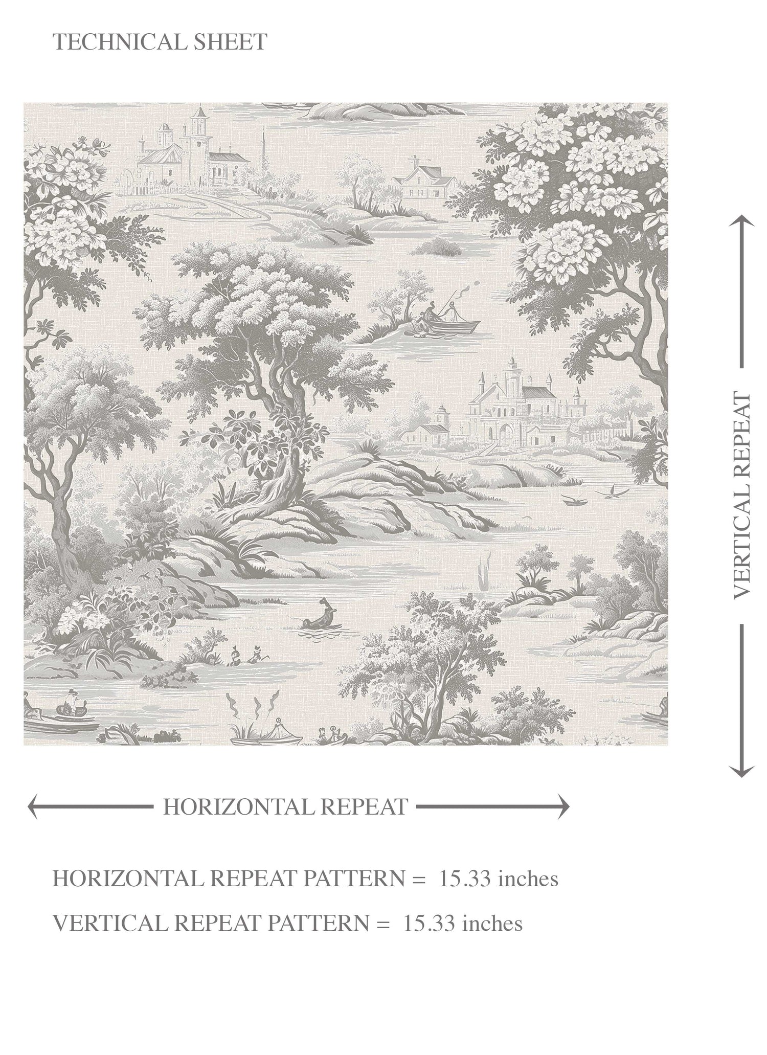 Floral Toile de Jouy Nature Print Kids Room Wallpaper (Silver Gray)