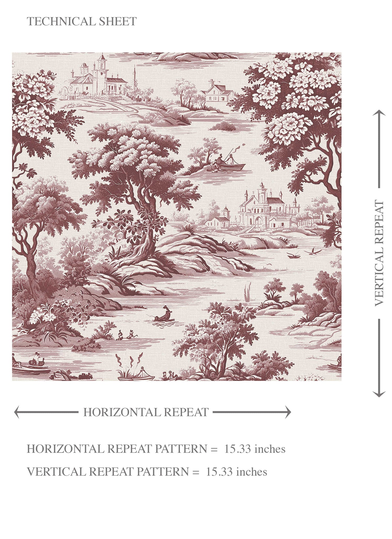 Floral Toile de Jouy Nature Print Kids Room Wallpaper (Maroon Red/ Deep Pink)