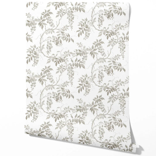 Neutral Floral Vine/ Botanical Traditional Wallpaper (Gray/ Greige/ White/ Taupe)