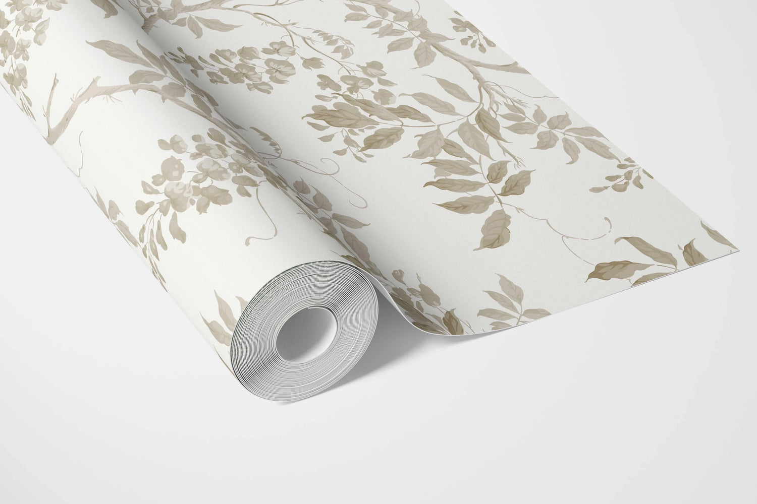 Neutral Floral Vine/ Botanical Bathroom Wallpaper (Beige/ Taupe/ Grey/ White)