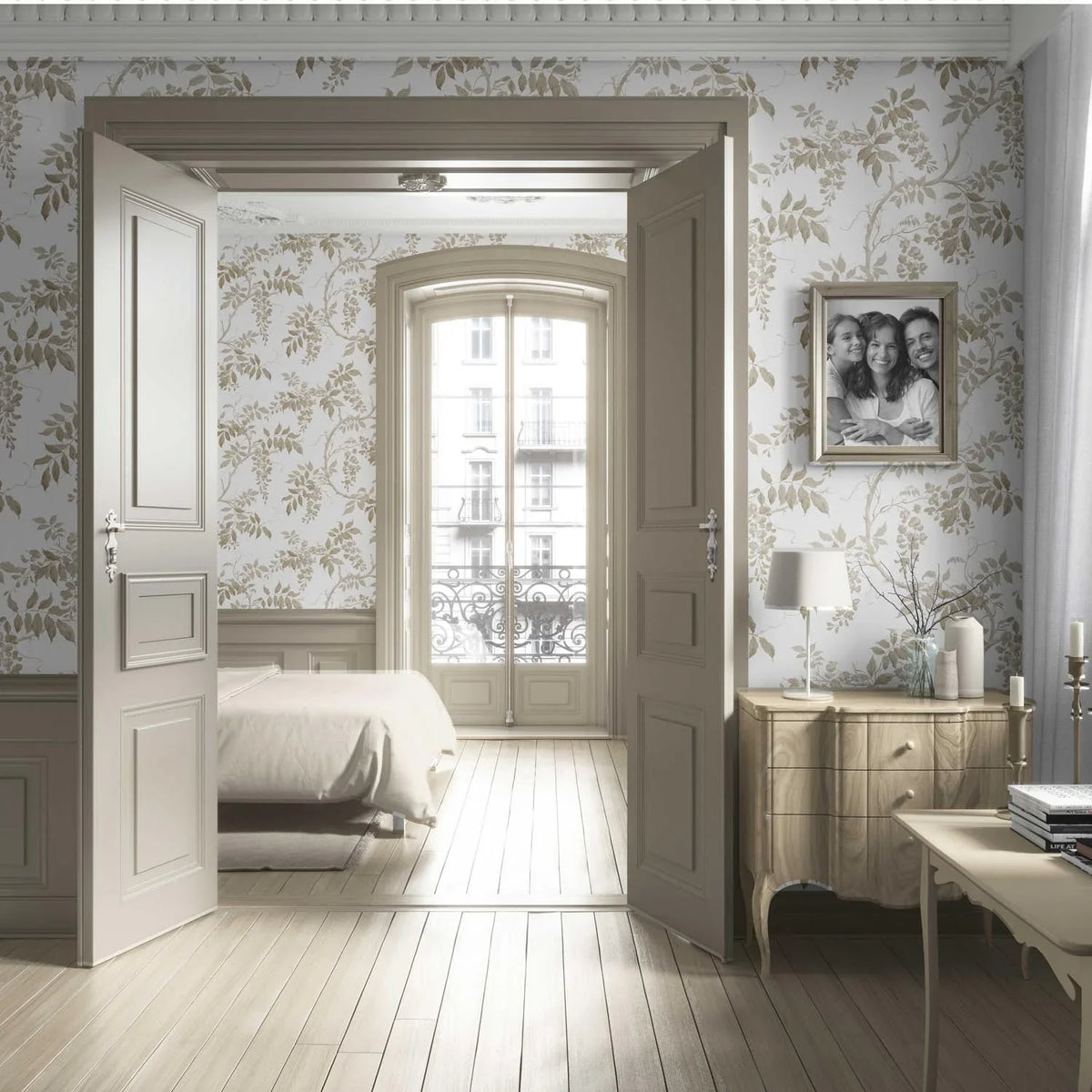 Neutral Floral Vine/ Botanical Living Room Wallpaper (Beige/ Taupe/ Grey/ White)