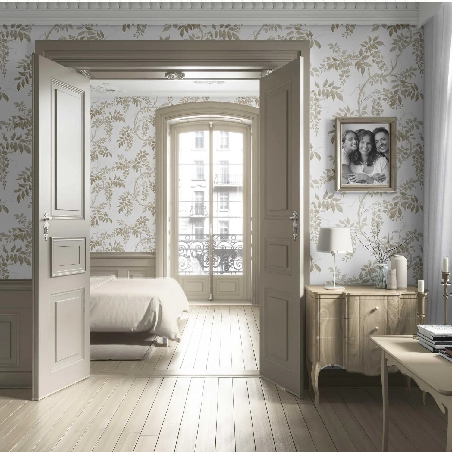 Neutral Floral Vine/ Botanical Living Room Wallpaper (Beige/ Taupe/ Grey/ White)