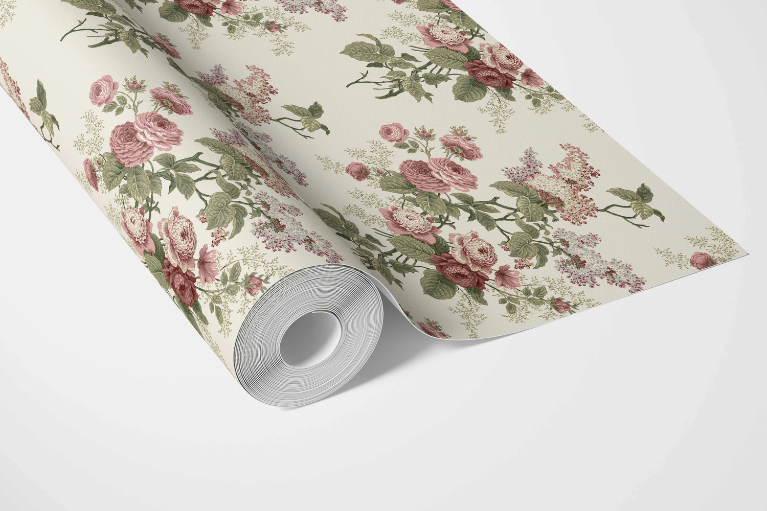 English Floral Print Bathroom Wallpaper (Cream/ Pink/ Green/ Mauve)