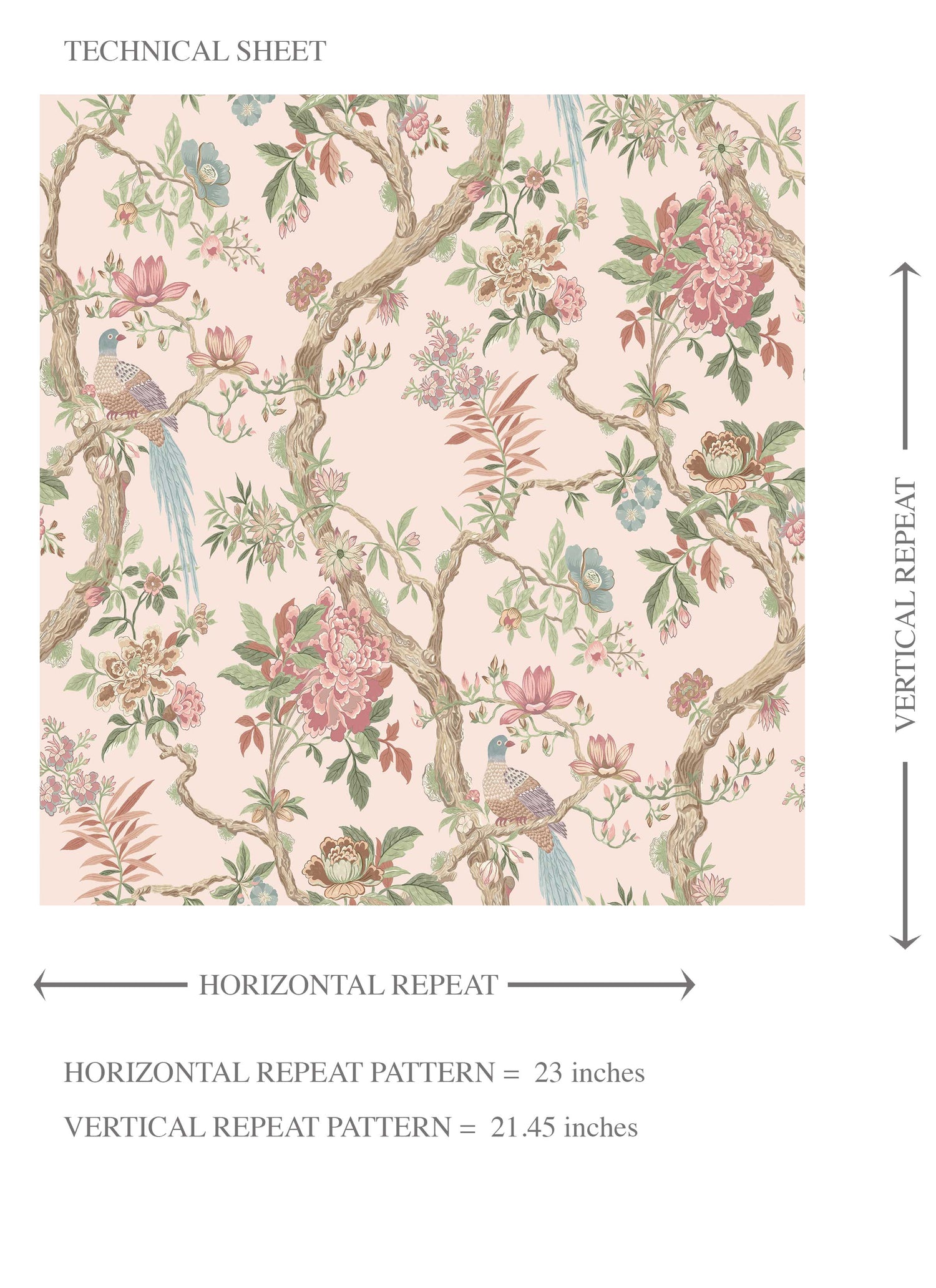 Floral/ Bird Print Chinoiserie Kids Room Wallpaper (Soft Pink/ Green/ Duck Egg Blue)